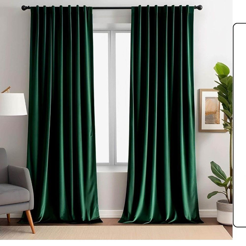Emerald Green Velvet Curtains for Living Room 52" W x 96" L Luxury 80% Blackout